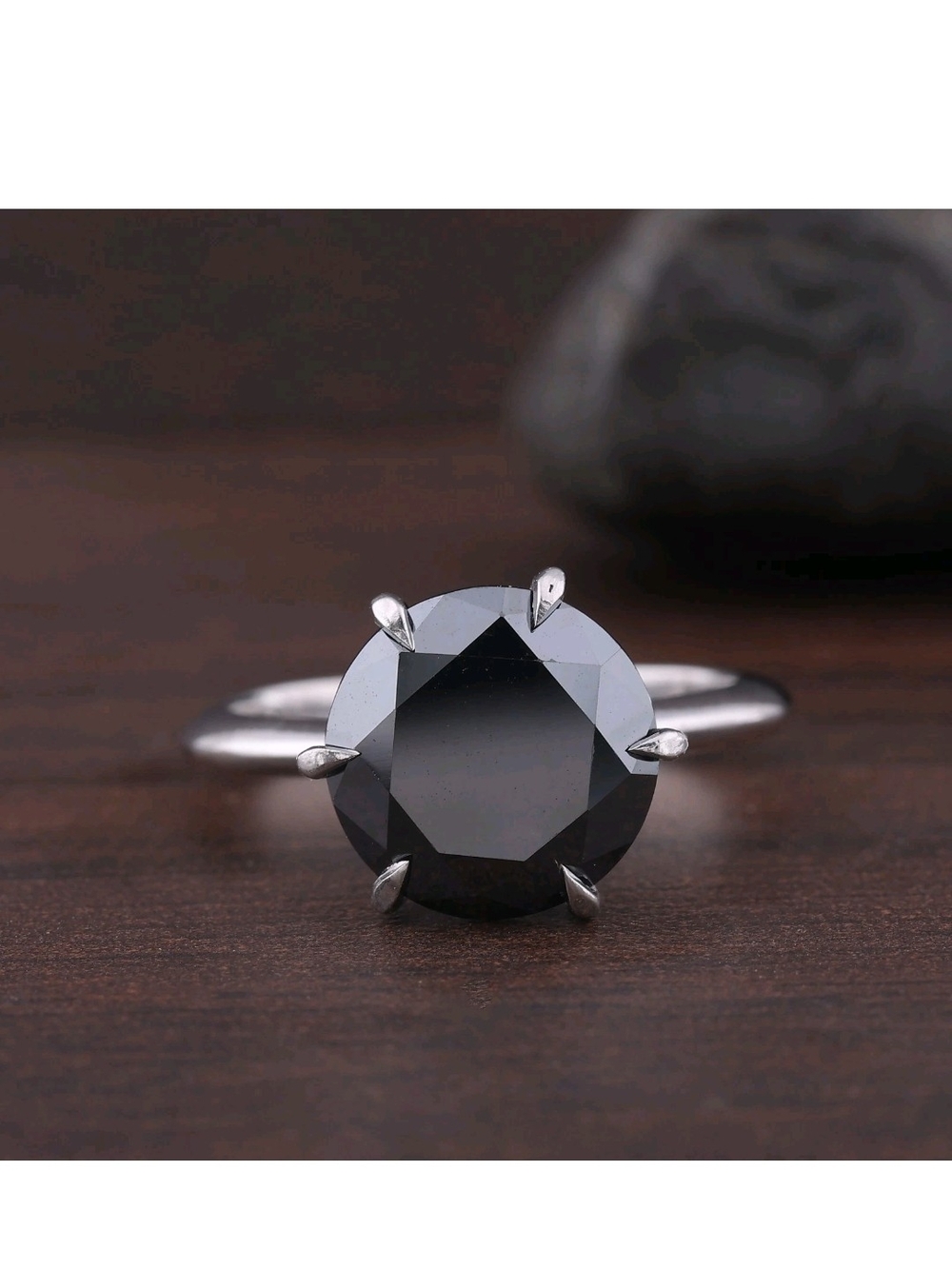 New Black Diamond 3 Carat Solitaire Round-Cut Ring in Sterling Silver